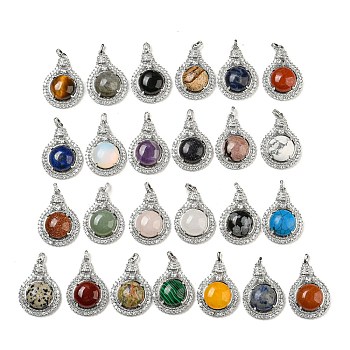 Natural & Synthetic Mixed Gemstone with Clear Cubic Zirconia Pendants, Lamp Bulb Charms with Rack Plating Brass Findings, Platinum, Cadmium Free & Lead Free, Mixed Dyed and Undyed, 35x25x8.8~9.6mm, Hole: 2.8x3.9mm