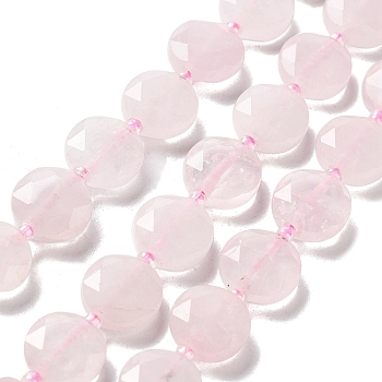 Natural Rose Quartz Beads Strands, with Seed Beads, Faceted Hexagonal Cut, Flat Round, 12~12.5x5~6mm, Hole: 1.2~1.4mm, about 27~29pcs/strand, 15.55~15.75 inck(39.5~40cm)