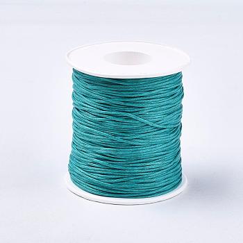 Waxed Cotton Thread Cords, Teal, 1mm, about 100yards/roll(300 feet/roll)