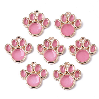 Alloy Resin Pendants, with Glitter Powder, Foot Print, Lead Free, Golden, Pink, 17x16.5x2.5mm, Hole: 1.6mm