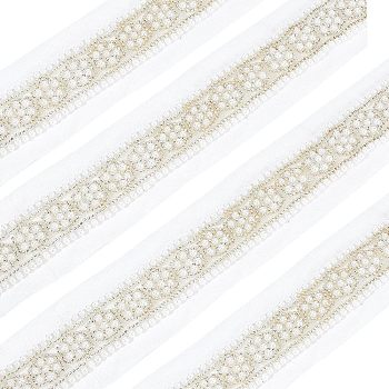 Fingerinspire Polyester Lace Trim, with Imitation Pearl Beads, White, 2-1/8 inch(55mm), about 2.00 Yards(1.83m)