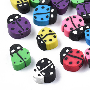 Handmade Polymer Clay Beads, Ladybug, Mixed Color, 8~12x7.5~10x4~5mm, Hole: 1.5~2mm