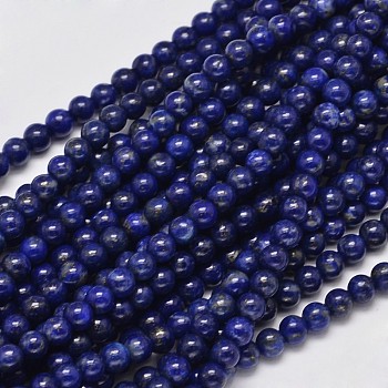 Round Grade A Natural Lapis Lazuli Bead Strands, 4mm, Hole: 1mm, about 95pcs/strand, 15.5 inch