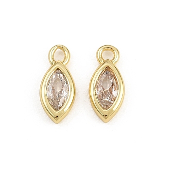 Brass Pave Clear Cubic Zirconia Pendants, Horse Eye Charms, Single Stone Charms, Rack Plating, Long-Lasting Plated, Cadmium Free & Lead Free, Real 18K Gold Plated, 9x4x2mm, Hole: 1mm