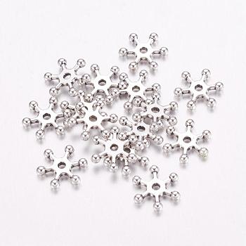 Tibetan Style Alloy Spacer Beads, Snowflake, for Christmas, Antique Silver, Lead Free & Cadmium Free,12x10.5x2mm, Hole: 1.5mm