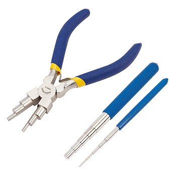 Jewelry Pliers Sets, with Iron Wire Looping Pliers & Wire Winding Rods, Non-Slip Comfort Grip Handle, for Jewelry Making Beading Repair Supplies, Blue, 3pcs/bag