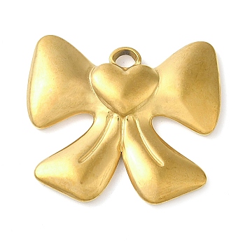 304 Stainless Steel Pendants, Bowknot Charm, Real 18K Gold Plated, 21.5x24x3mm, Hole: 2.5mm