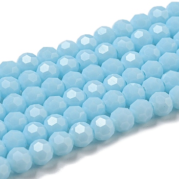 Opaque Glass Beads Stands, Faceted(32 Facets), Round, Cyan, 6mm, Hole: 1mm, about 98pcs/strand, 20.47''(52cm)