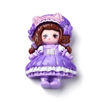 Cartoon Girls Opaque Resin Decoden Cabochons, Doll, Medium Purple, 33x22x8mm