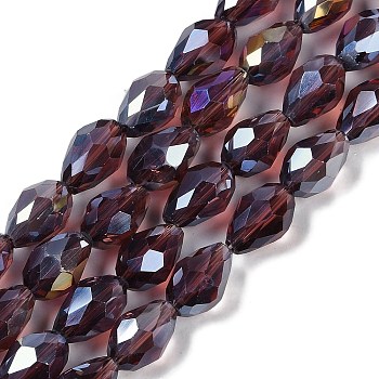 Transparent Electroplate Glass Beads Strands, AB Color Plated, Faceted, Teardrop, Sienna, 8x6mm, Hole: 1.2mm, about 65~67pcs/strand, 20.08''(51cm)