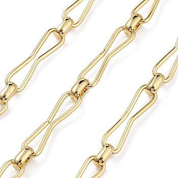 Rack Plating Brass Hour-glass Shaped Link Chains, Unwelded, with Spool, Long-Lasting Plated, Cadmium Free & Lead Free, Real 18K Gold Plated, 23x5x1mm