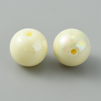 Pearlized Plastic Round Beads, AB Color Plated, Light Goldenrod Yellow, 16mm, Hole: 2mm