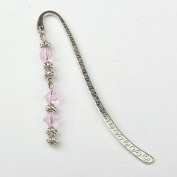 Tibetan Style Bookmarks/Hairpins, with Glass Beads, Pink, 84mm