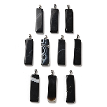 Natural Black Agate Dyed Pendants, Rectangle Charms with Platinum Plated Iron Snap on Bails, 52.5~55.5x16~16.5x6~7mm, Hole: 3.5x6.7mm