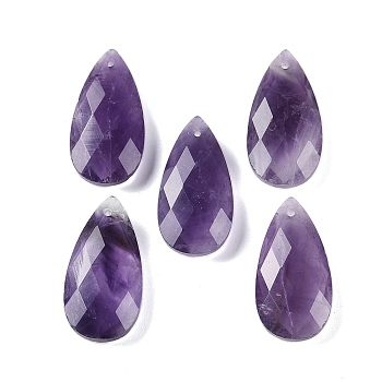 Natural Amethyst Pendants, Faceted, Teardrop, 25x13x6mm, Hole: 1mm