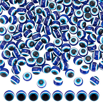 300Pcs Evil Eye Resin Beads, Round, Royal Blue, 8x7mm, Hole: 1.5mm
