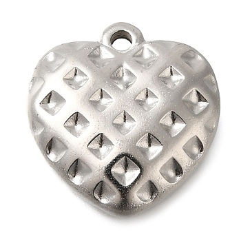 Anti-Tarnish 304 Stainless Steel Pendants, Heart Charm, Stainless Steel Color, 16x15.5x5mm, Hole: 1.4mm