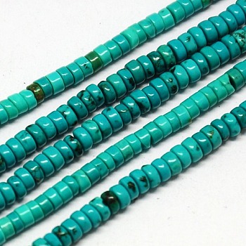 Natural Magnesite Beads Strands, Dyed, Heishi Beads, Flat Round/Disc, Dark Turquoise, 4~5x2~3mm, Hole: 1mm, about 138pcs/strand, 15.74 inch