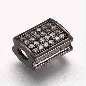 Brass Micro Pave Cubic Zirconia Beads, Rectangle, Gunmetal, 11x8x5mm, Hole: 2x3mm