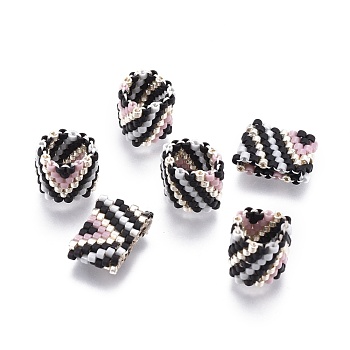 MIYUKI & TOHO Handmade Japanese Seed Beads, Loom Pattern, Ring, Black, 14~15x9.5~10x3.5~4mm