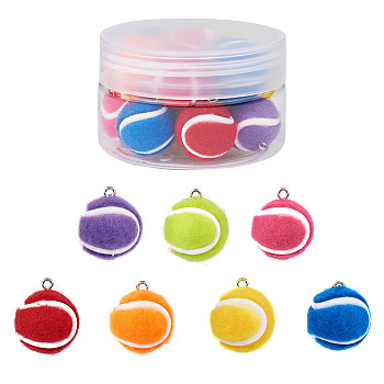 14Pcs 7 Colors Cloth Fabric Pendants, with Platinum Tone Iron Loop, Tennis, Mixed Color, 22x19mm, Hole: 2mm, 2pcs/color