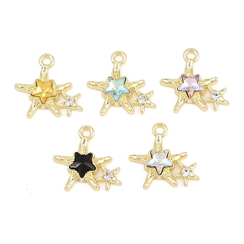 Alloy & Rhinestone Pendants, Star Charms, Mixed Color, Golden, 16x17x4mm, Hole: 1.8mm