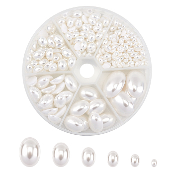 Eco-Friendly Plastic Imitation Pearl Cabochons, High Luster, Grade A, Oval, White, 6~25x4~18x2.5~7mm, about 352pcs/box