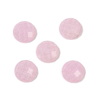 Translucent Epoxy Resin Glitter Powder Decoden Cabochons, Faceted Half Round/Dome, Pearl Pink, 8x3mm