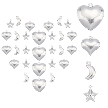 SUNNYCLUE 80Pcs 4 Style 316 Surgical Stainless Steel Pendants, Laser Cut, Plastic, Stainless Steel Color, 20pcs/style