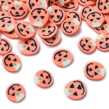 Halloween Theme Handmade Polymer Clay Cabochons, Pumpkin, Light Salmon, 5.5x1mm, about 34482pcs/1000g