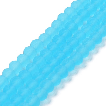Transparent Glass Beads Strands, Faceted, Frosted, Rondelle, Sky Blue, 8mm, Hole: 1mm