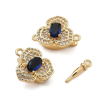 Brass Micro Pave Clear Cubic Zirconia Box Clasps, with Glass, Flower, Real 18K Gold Plated, 12.5x16.5x7.5mm, Hole: 1.2mm