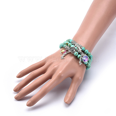 Synthetic Turquoise(Dyed) Beads Stretch Charm Bracelets(BJEW-JB04024-M)-4