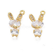 Brass Micro Pave Cubic Zirconia Charms, Real 18K Gold Plated, Rabbit, Clear, 15x8.5x4mm, Hole: 1mm(X-KK-N231-244)