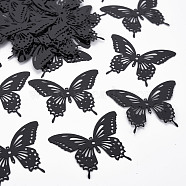 Spray Painted 430 Stainless Steel Filigree Joiners Links, Etched Metal Embellishments, Butterfly, Black, 35x44x0.4mm, Hole: 1~1.6mm(X-STAS-N009-001I)
