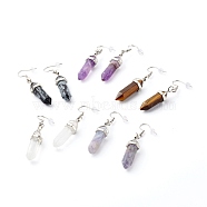 Bullet Shaped Natural Mixed Gemstone Dangle Earrings, with 304 Stainless Steel Earring Hooks, 57mm, Pin: 0.8mm(EJEW-JE04575)