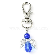 Angel Glass Pendant Decoration, with Alloy Swivel Lobster Claw Clasps, Blue, 58mm(HJEW-JM01557-04)
