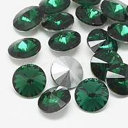 Pointed Back Glass Rhinestone Cabochons, Rivoli Rhinestone, Back Plated, Faceted, Cone, Med.Emerald, 8x4mm(RGLA-T086-8mm-15)