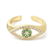 Evil Eye Real 18K Plated Cuff Rings for Women Gift, Brass Micro Pave Cubic Zirconia Open Rings, Green, US Size 7 1/2(17.7mm)(ZIRC-C021-03G-03)