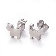 304 Stainless Steel Stud Earrings, Hypoallergenic Earrings, with Ear Nuts/Earring Back, Cat, Stainless Steel Color, 8x8mm, Pin: 0.8mm(X-EJEW-F227-06P)
