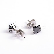 Square Cubic Zirconia Stud Earrings, with 304 Stainless Steel Pins, Black, 6.5x6mm, Pin: 0.9mm(EJEW-H306-05-6mm)