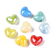 Handmade Porcelain Beads, Bright Glazed Porcelain, Heart, Mixed Color, 14x16x10mm, Hole: 2mm(PORC-N007-26-A)