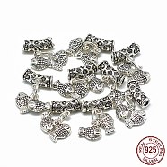 Thailand 925 Sterling Silver Dangle Pendants, Fish, Antique Silver, 17mm, Hole: 2mm, Fish: 7x8x2.5mm(STER-T002-24AS)