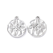 304 Stainless Steel Pendants, Flat Round with Star Charm, Stainless Steel Color, 18x15x2mm, Hole: 1.8mm(STAS-P324-32P)