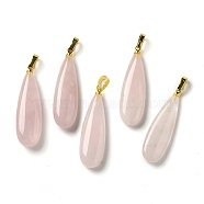 Natural Rose Quartz Pendants, Teardrop Charms with Rack Plating Golden Tone Brass Snap on Bails, 34~34.5x10~10.5x6~6.5mm, Hole: 6.5x3mm(G-Q192-07G-02)