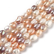 Natural Cultured Freshwater Pearl Beads Strands, Two Sides Polished, Mixed Color, 6~8x5.5~6.5mm, Hole: 0.6mm, about 42~45pcs/strand, 13.39~13.58 inch(34~34.5cm)(PEAR-L033-31G)