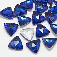 Pointed Back Glass Rhinestone Cabochons, Back Plated, Faceted, Triangle, Sapphire, 9.5x10x4mm(RGLA-T087-10mm-11)