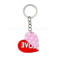 Valentine's Day Acrylic Keychain, with Iron Ring, Heart, FireBrick, 9.3cm(KEYC-YW00020-03)