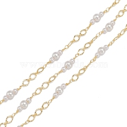 Handmade CCB Plastic Imitation Pearl Beaded Chains, with Brass and Spool, Unwelded, Long-Lasting Plated, Round, Golden, 6.5x4.5x0.5mm, Beads: 4mm and 6mm, 32.8 Feet(10m)/roll(CHC-K011-23G)