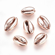 Electroplated Shell Beads, Cowrie Shells, Rose Gold, 15~20x10~12x5~6mm, Hole: 12~14x2~3mm(BSHE-O017-13RG)